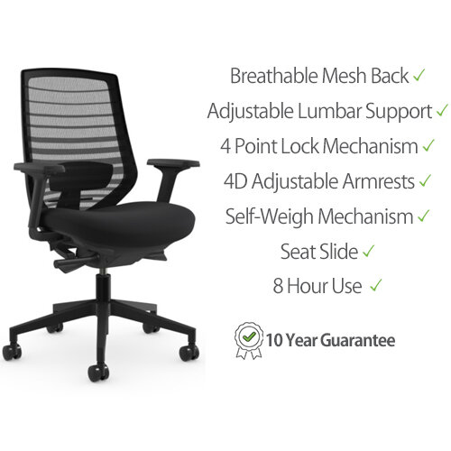 X.77 black mesh ergonomic office chair with 3D armrests and curved backrest
